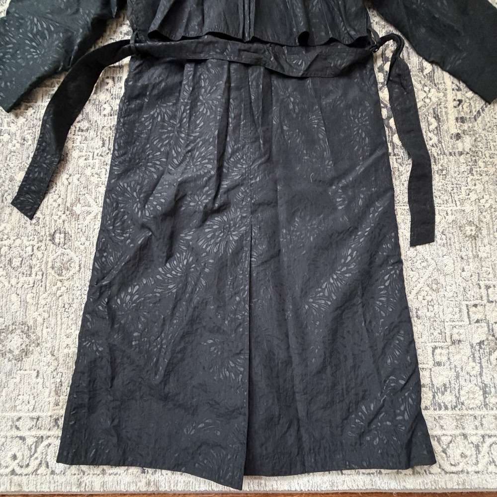 Portrait Long Black Nylon Trench Coat Womens 8 L Belted Waterproof Shoulder Pad - Picture 8 of 14